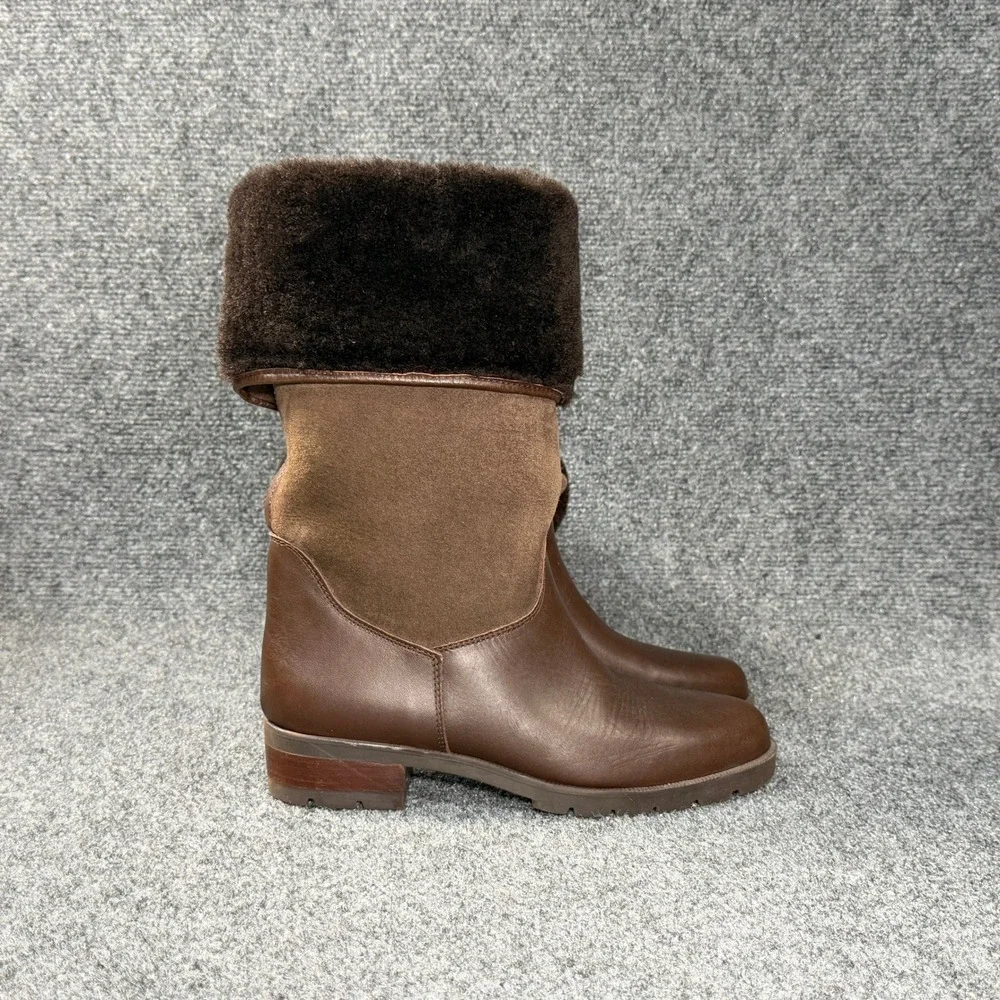 On Five Italian Suede Leather‎ Shearling Boots Women's 8 Brown Knee High Winter